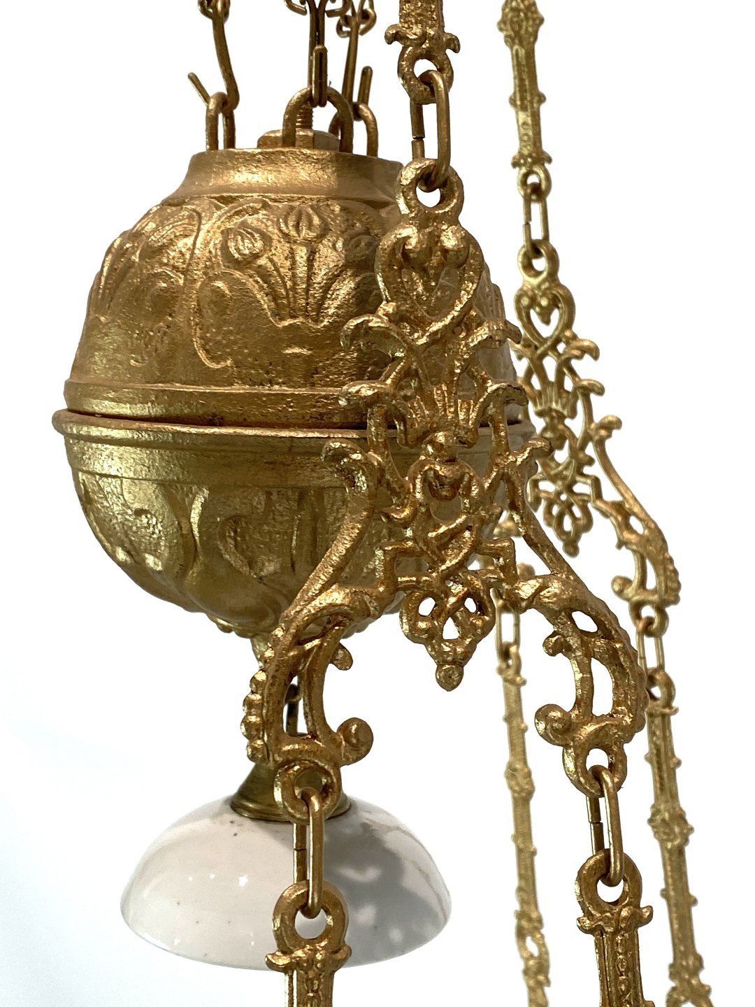 Large Kerosene Lamp Of Patinated Brass And Shade Of White Opaline Glass From The 1880s. photo 525.0
