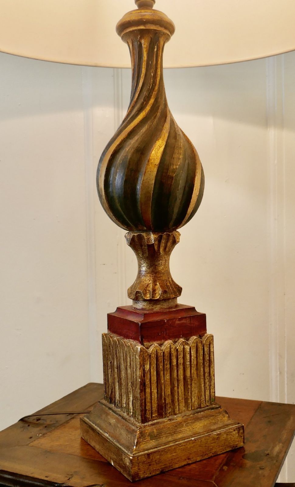 1920s Bulbous Folk Art Painted Spanish Lamp And Shade photo vinterior