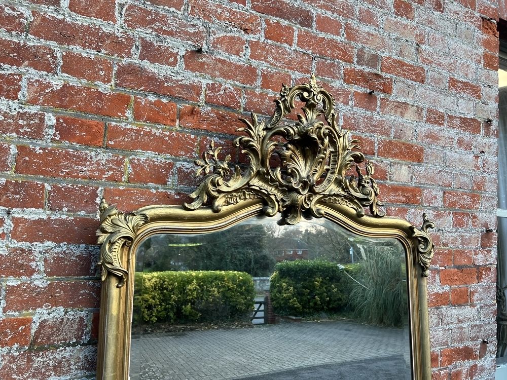 A Spectacular Large Antique French 19th Century Carved Wood & Gesso Original Silver/Gilt Shaped Top Mirror photo Home Decor