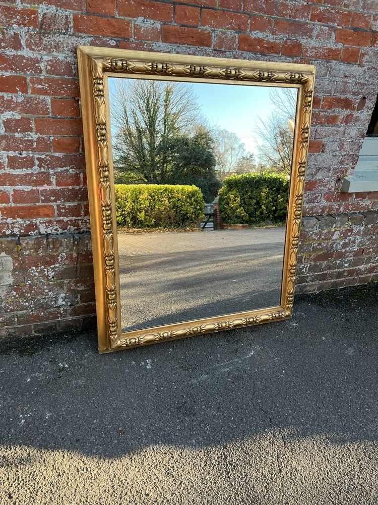 A Spectacular Large Antique English 19th Century Carved Wood Original Gilt Mirror