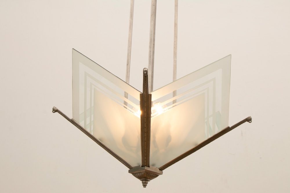 French Modernist Art Deco Pendant Light C.1930 photo vintage
