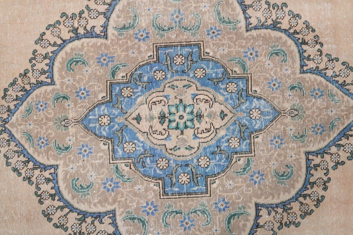 Turkish Vintage Area Rug Handmade Wool Large Room Carpet Farmhouse Decor One Of A Kind Made In Anatolia Medallion Bordered photo buy