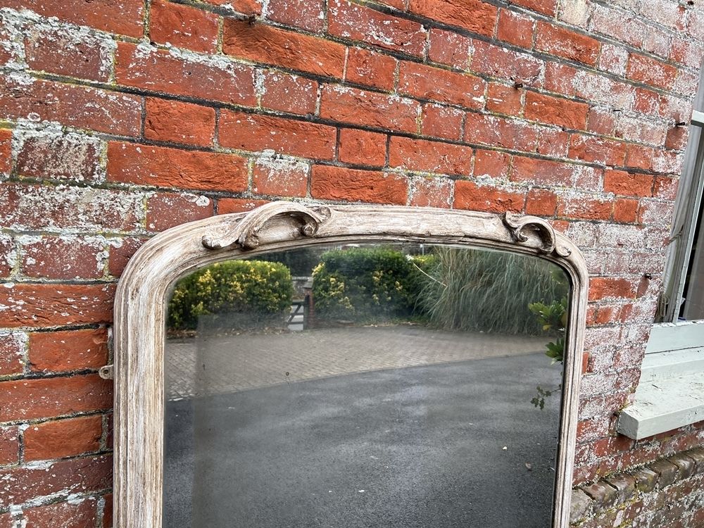 A Delightful Large Antique English 19th Century Carved Wood & Gesso Arched Top Painted Overmantle Mirror photo furniture
