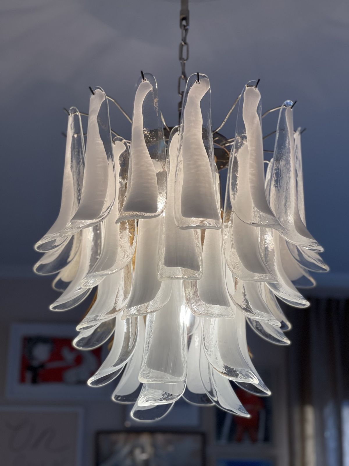 White Murano Glass Chandelier In The Style Of Mazzega   Large Size. photo Lighting