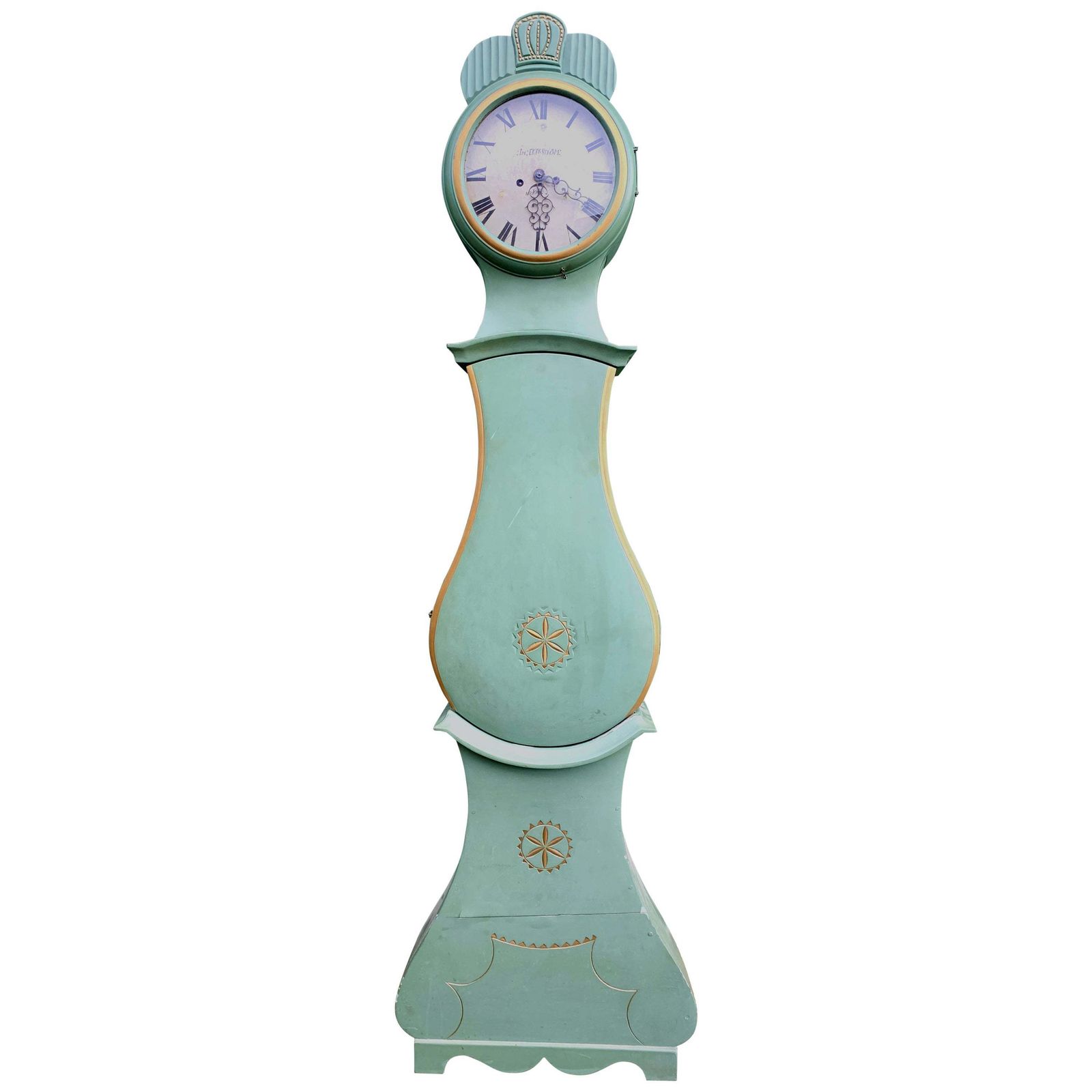 Antique Mora Clock Swedish Fryksdall Green Gold 1800s Gustavian Ekerstrom