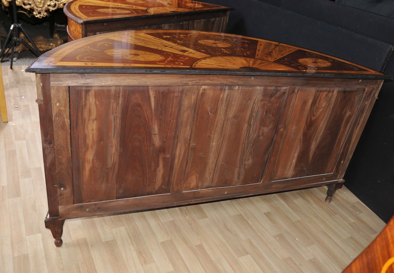 Pair Regency Inlaid Commodes Demi Lune Cabinets Marquetry Inlay photo vintage
