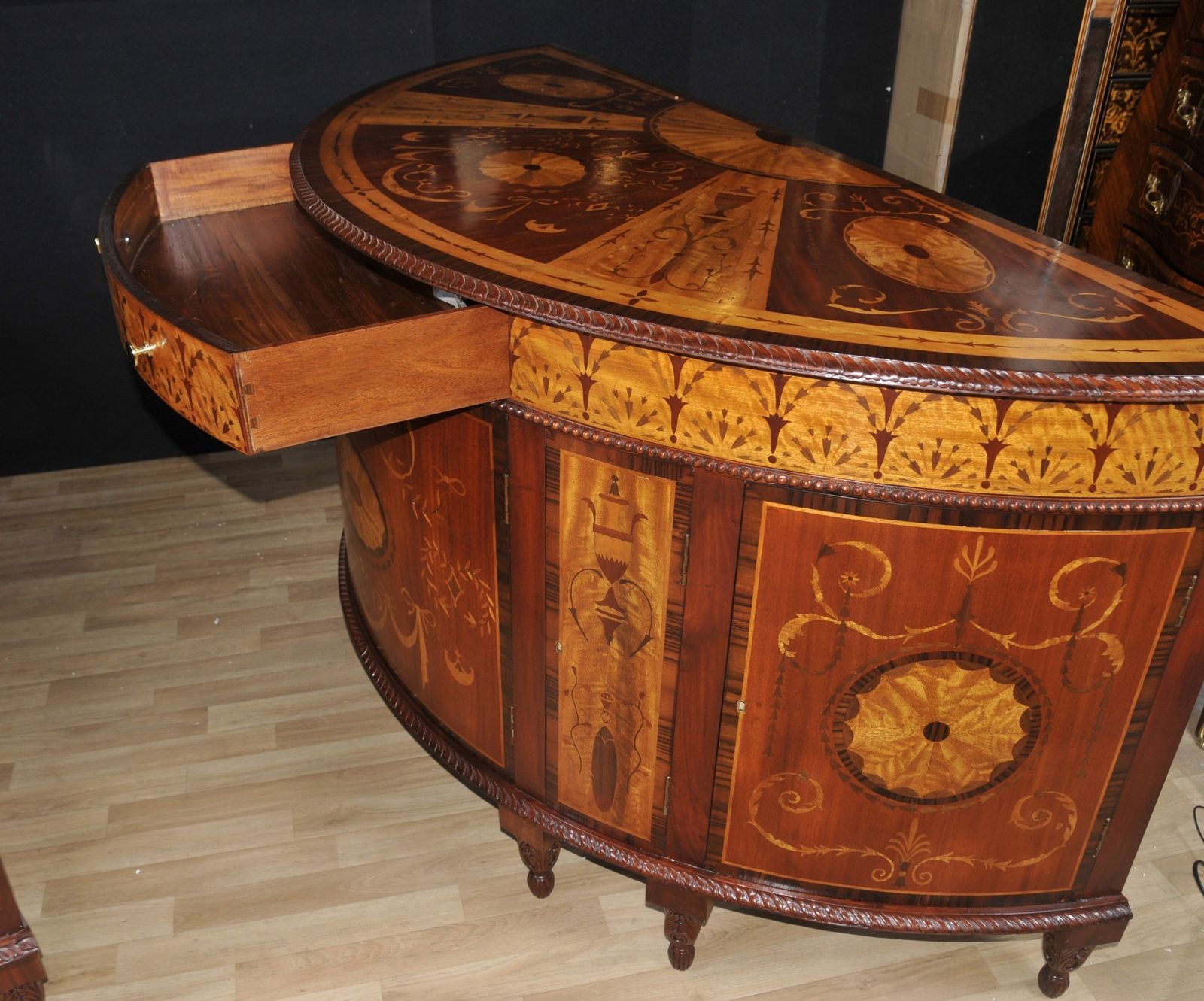 photo furniture Pair Regency Inlaid Commodes Demi Lune Cabinets Marquetry Inlay
