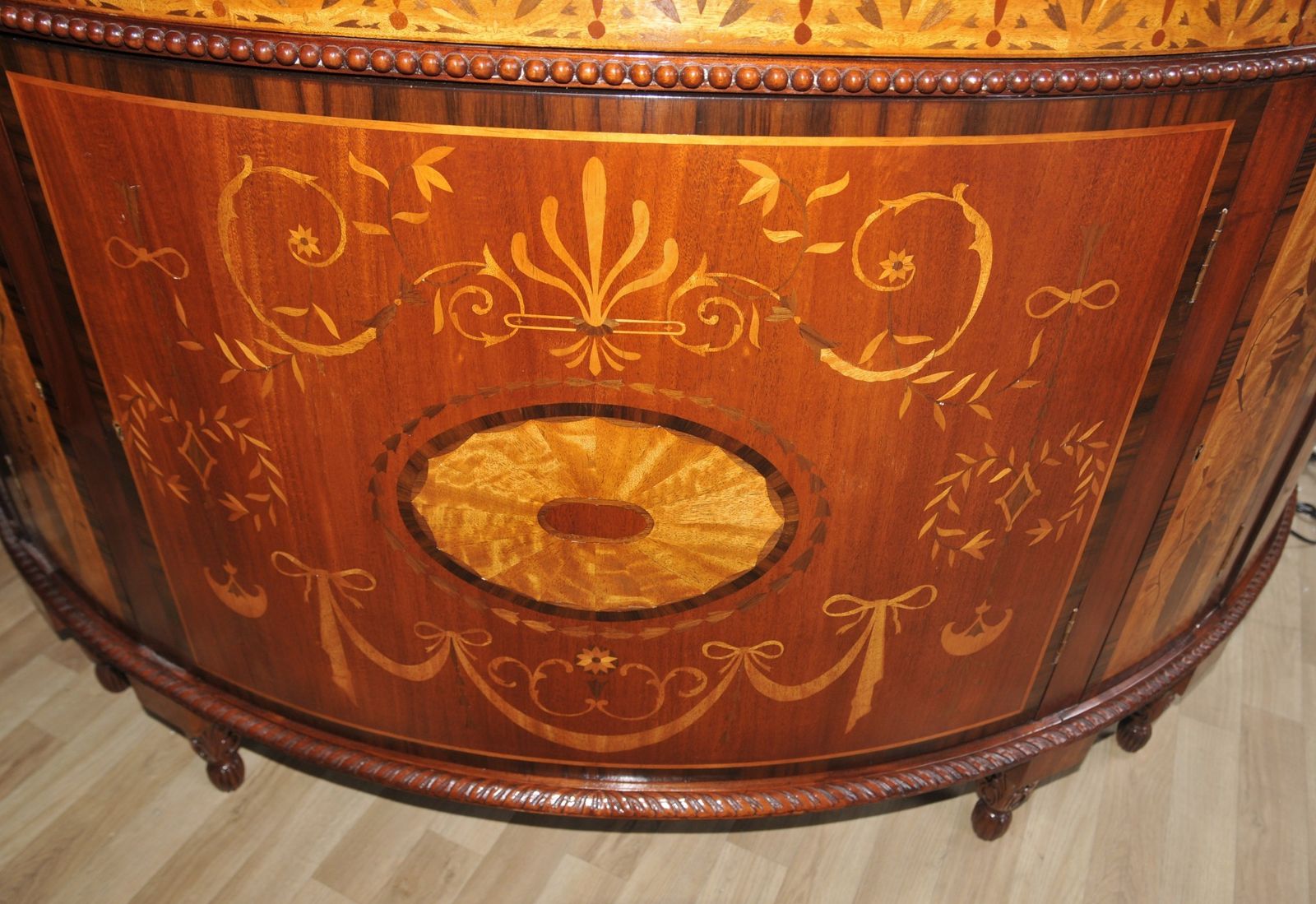 photo vinterior Pair Regency Inlaid Commodes Demi Lune Cabinets Marquetry Inlay