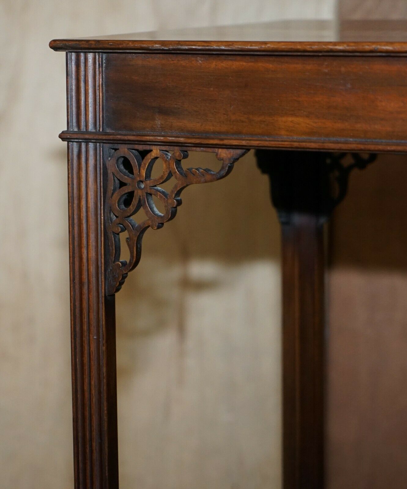 Antique 19th Century Thomas Chippendale Mahogany Silver Tea Table Stamped Base photo vintage