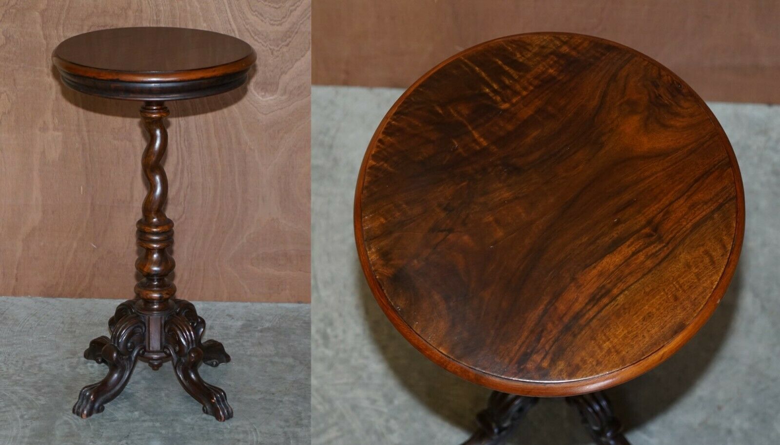 Exquisite Antique Barley Twist Hand Carved Mahogany Side End Lamp Wine Table