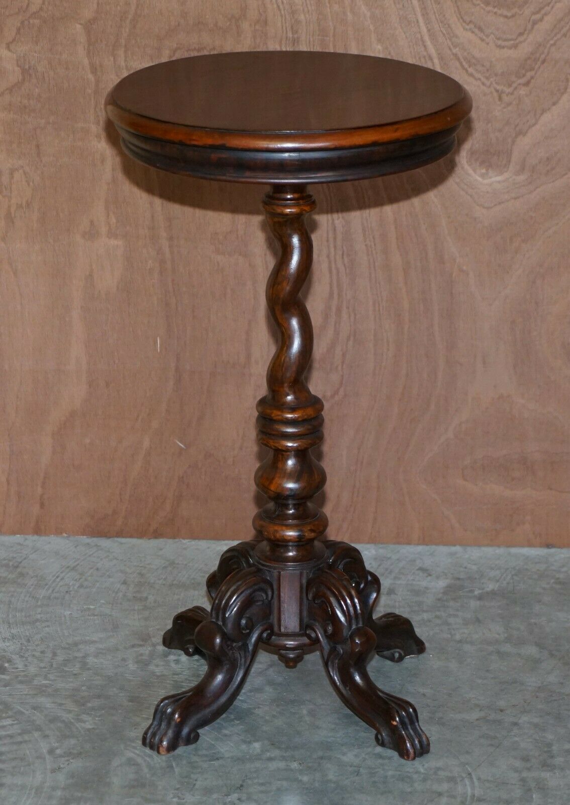 Exquisite Antique Barley Twist Hand Carved Mahogany Side End Lamp Wine Table photo furniture
