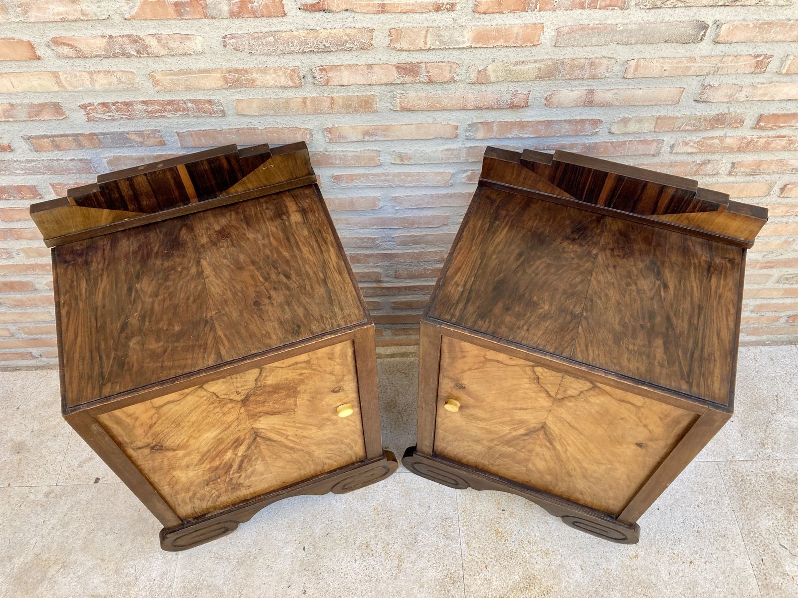 photo vintage Art Deco Side Cabinets Or Nightstands With One Drawer, 1930s, Set Of 2