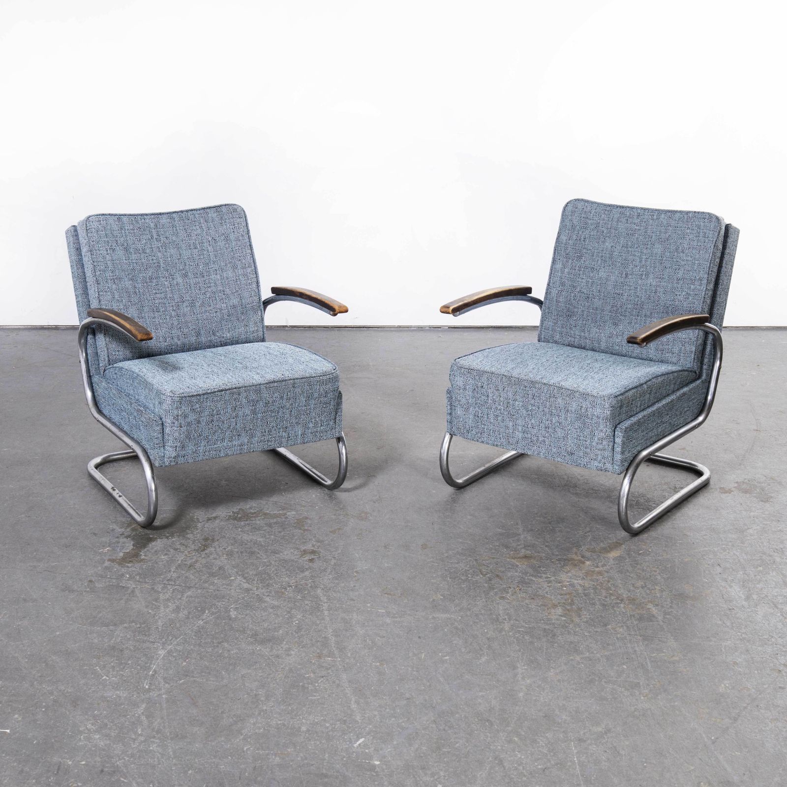 1930’s Pair Of Mucke Melder Original Armchairs – Fully Restored (Blue Fleck) photo 2250.0