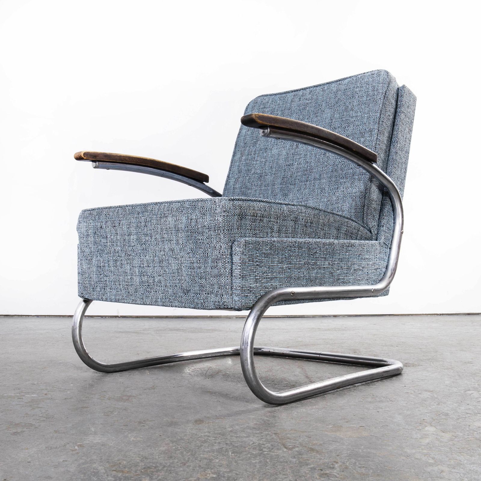 1930’s Pair Of Mucke Melder Original Armchairs – Fully Restored (Blue Fleck) photo vintage