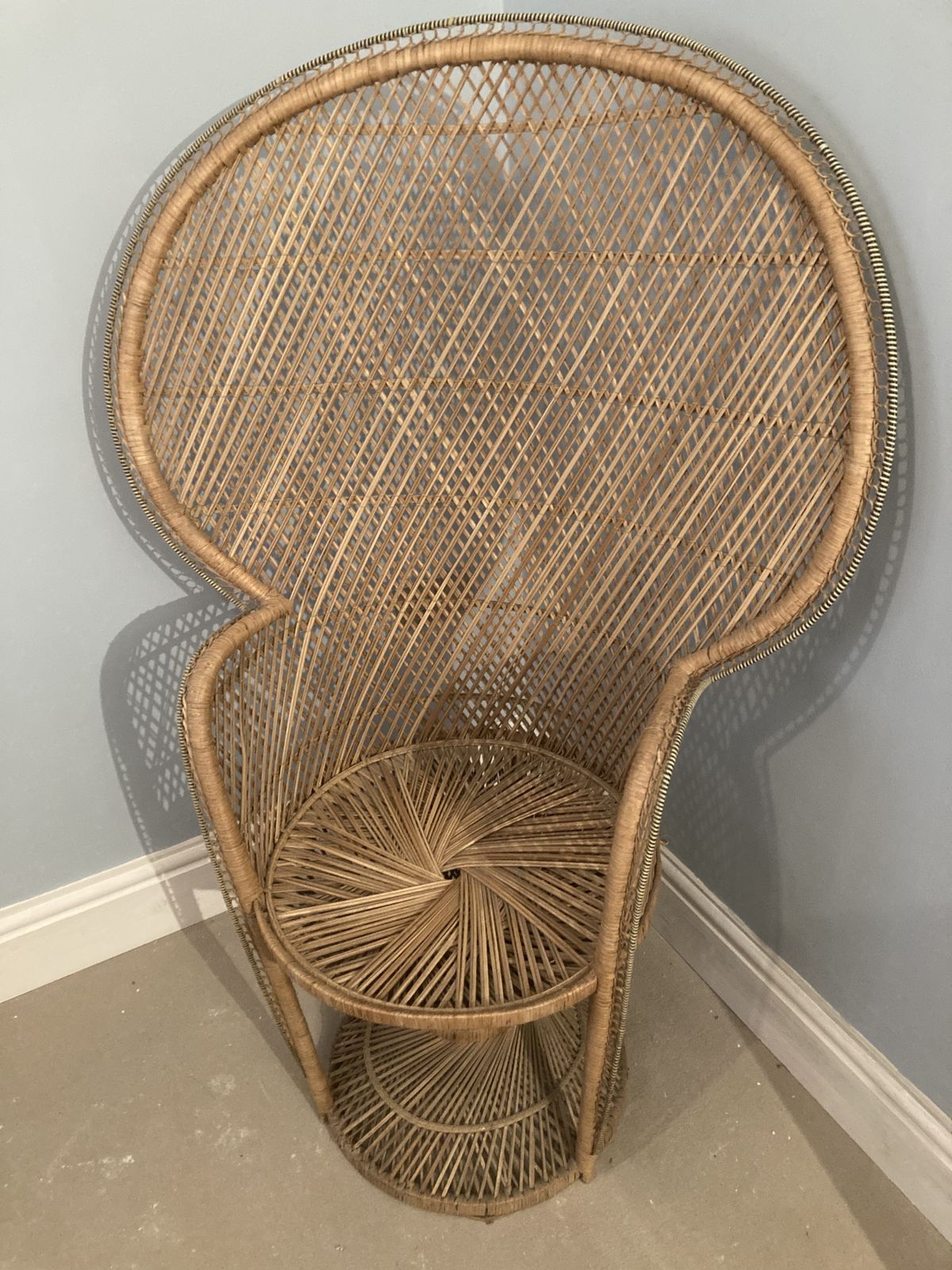 Original Mid Century 70's Boho Peacock Wicker Chair photo for sale