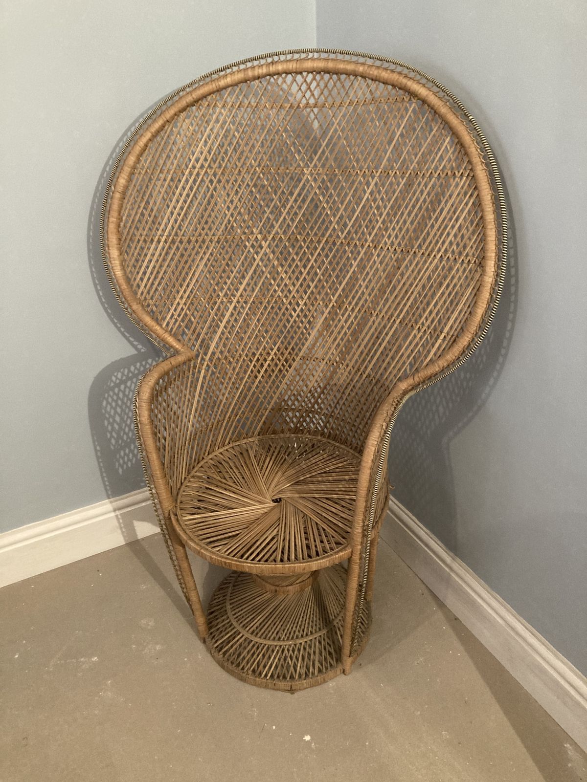 Original Mid Century 70's Boho Peacock Wicker Chair