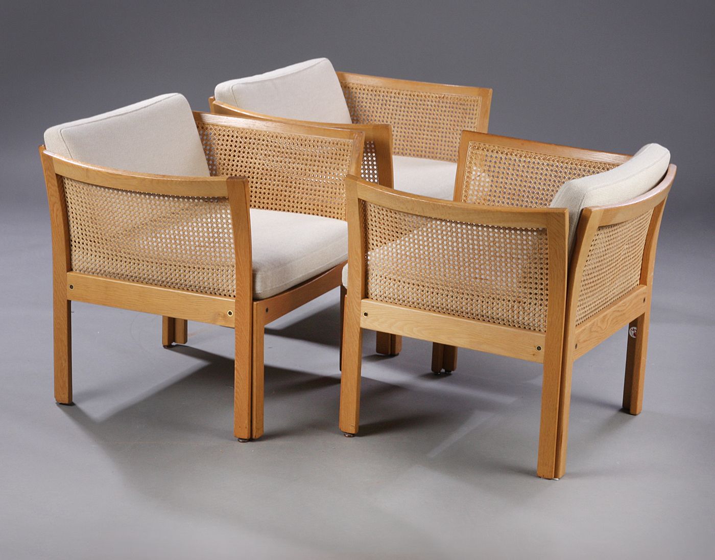 1960s Illum Vikkelso Set Of Three Danish Plexus Easy Chairs In Oak And Grey Fabric photo furniture