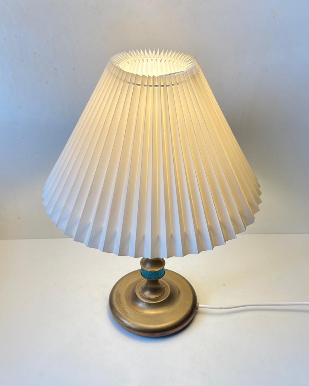 Scandinavian Modern Table Lamp In Brass & Blue Glass By Vitrika, 1960s photo buy