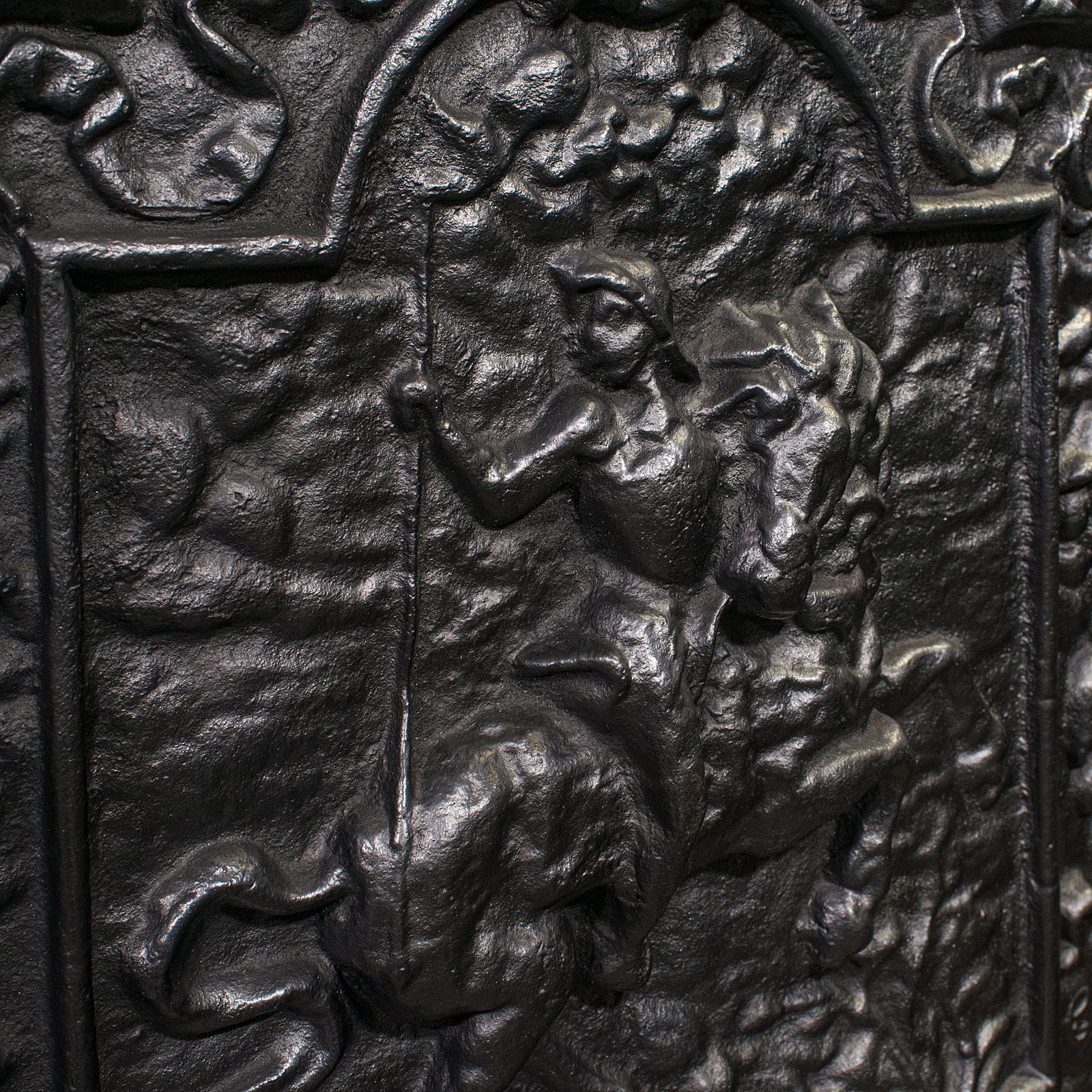 Antique Decorative Fire Backrest, English, Cast Iron, Fireplace Back photo vintage