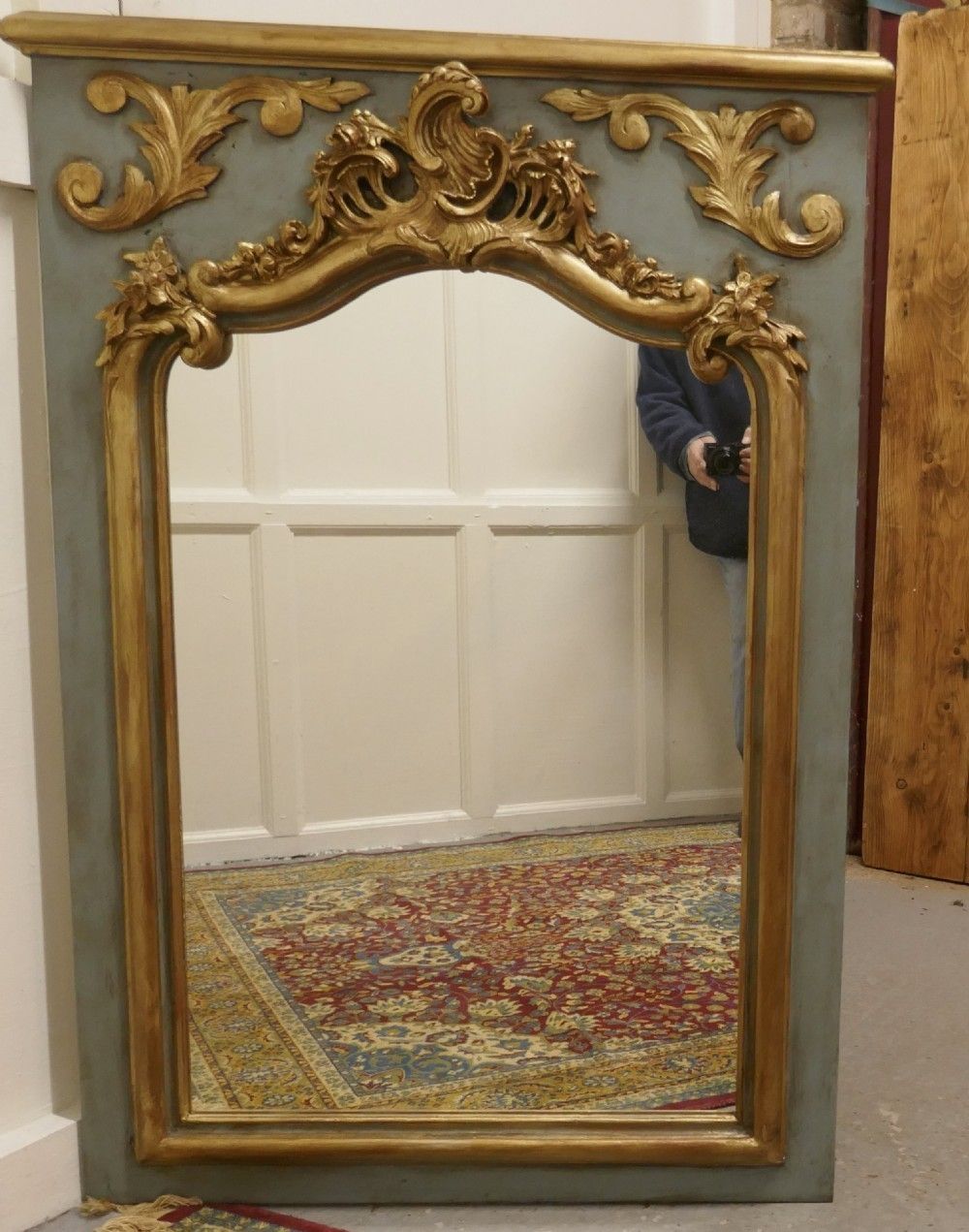 French Napoleon II Carved Gilt And Painted Console Mirror