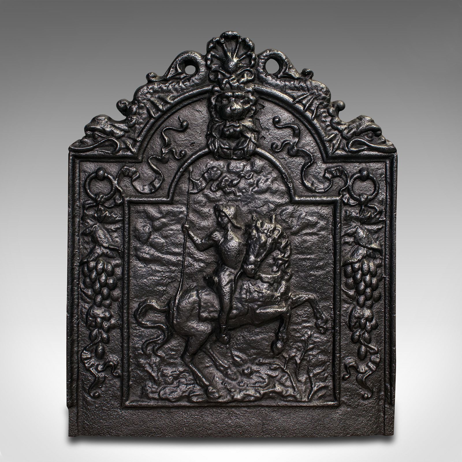 Antique Decorative Fire Back, English, Cast Iron, Fireplace Backrest, C.1900 photo for sale
