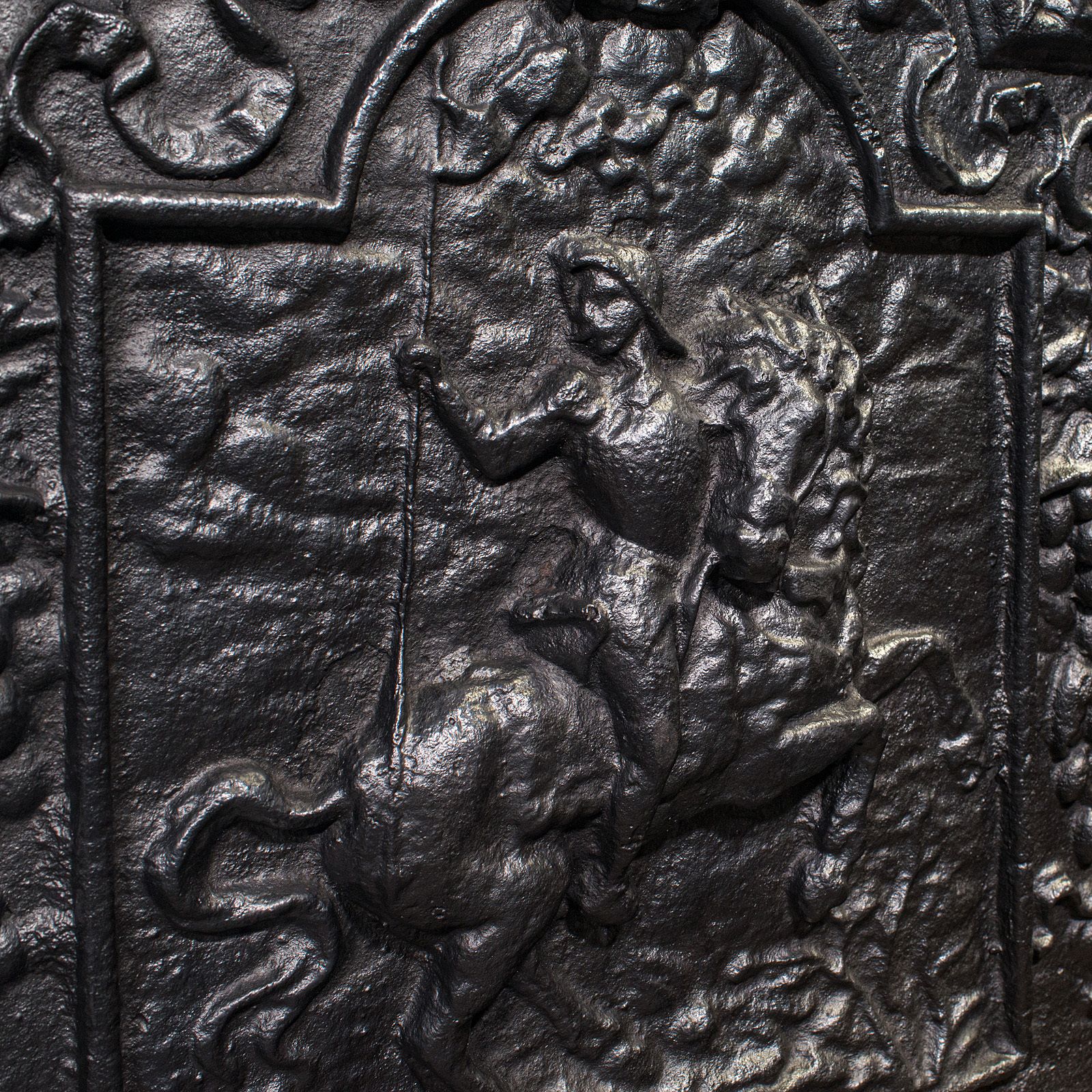 Antique Decorative Fire Back, English, Cast Iron, Fireplace Backrest, C.1900 photo vintage