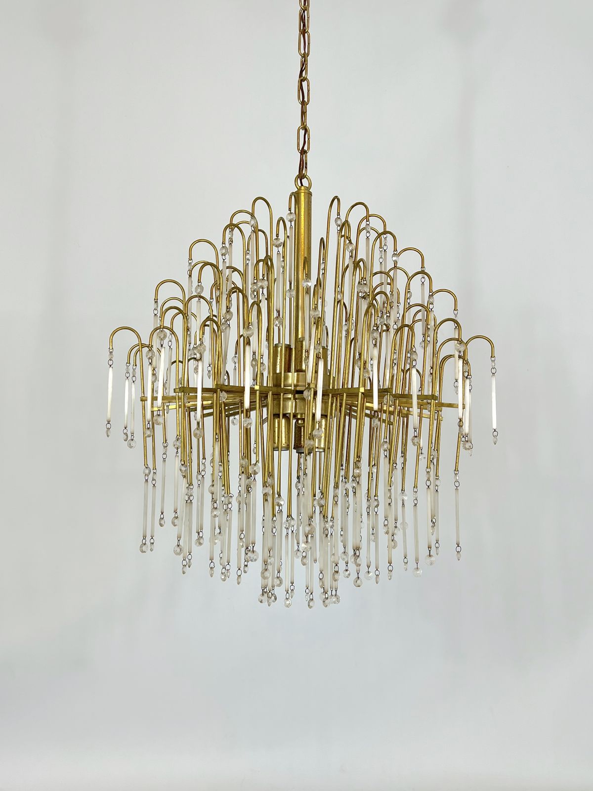 Mid Century, Italian Brass And Glass Chandelier From 70s photo buy