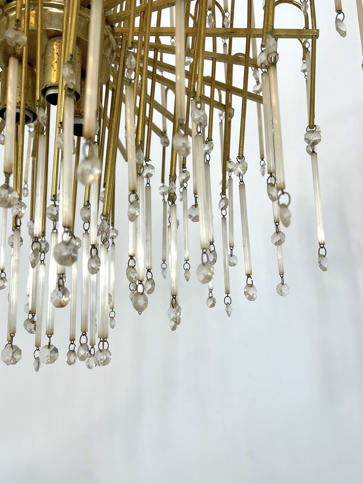Mid Century, Italian Brass And Glass Chandelier From 70s photo vintage