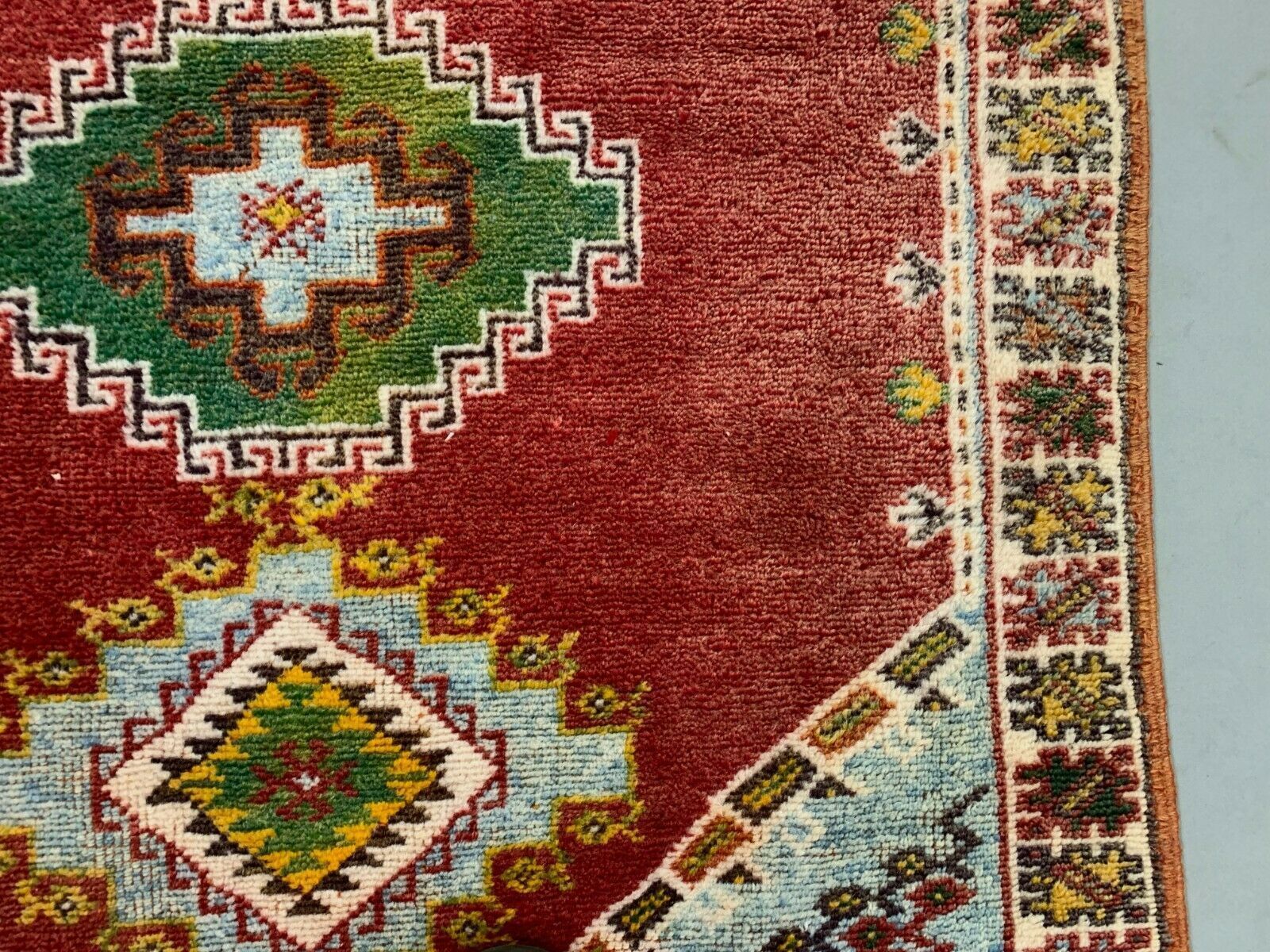 Moroccan Rug Tazenacht Berber Atlas, Tribal, Red , Blue photo vintage