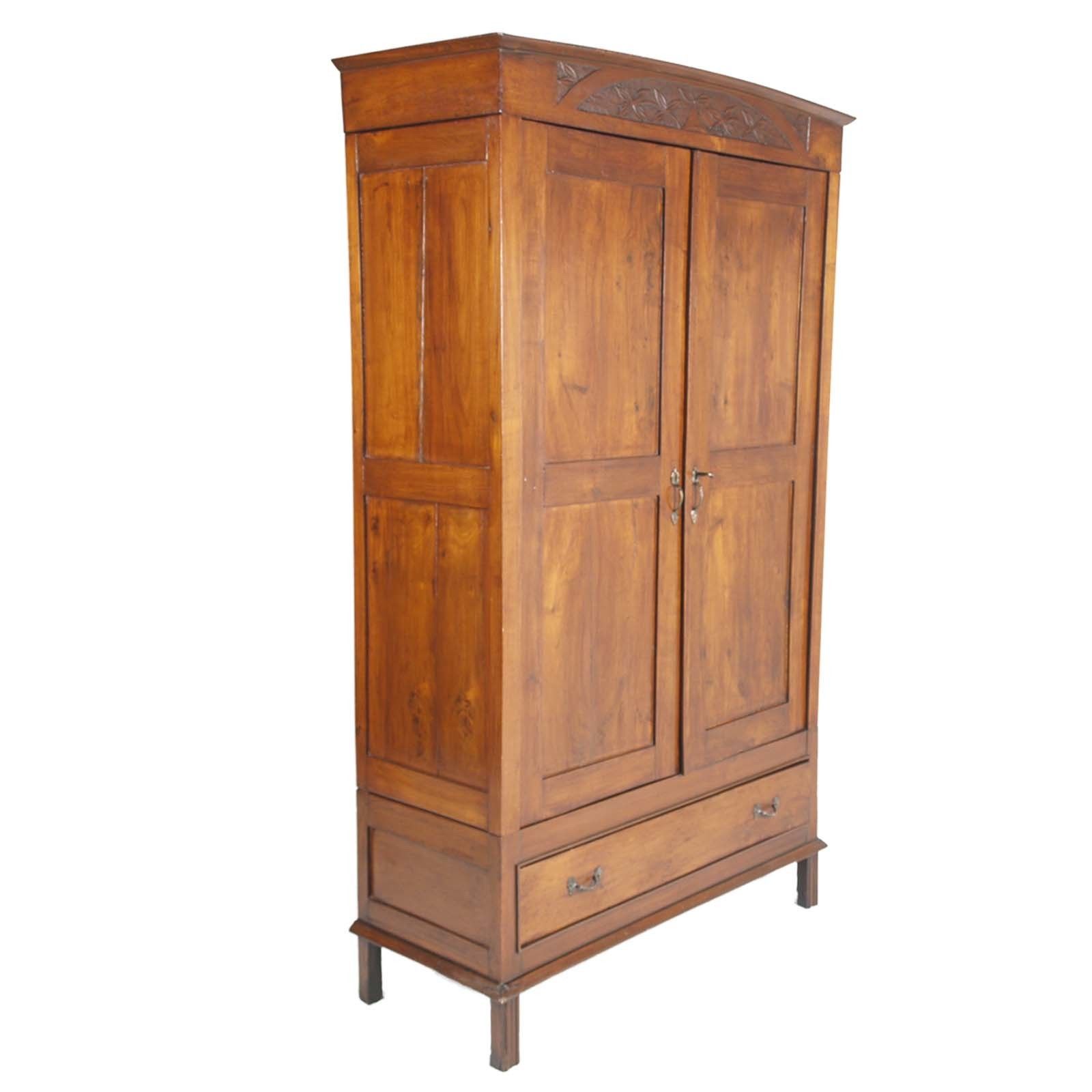 Florentine Art Nouveau Wardrobe Solid Cherry Wood By Dini & Puccini, Hand Carved