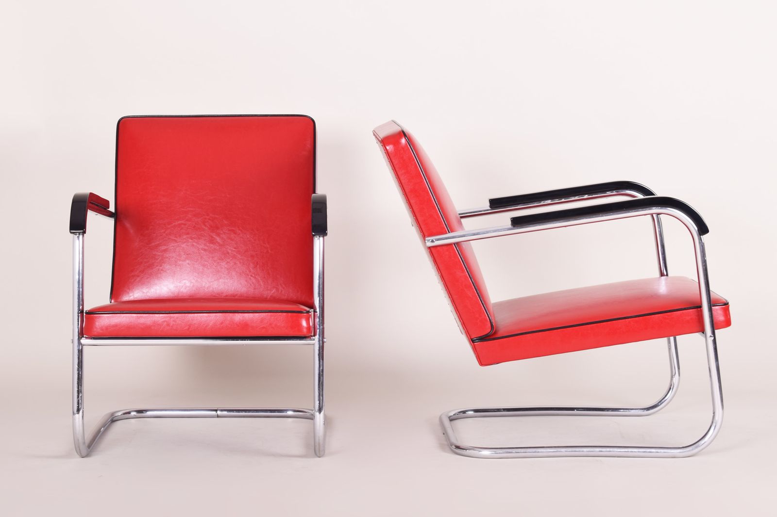Pair Of Red Bauhaus Armchairs Made In ´30s Germany. Designed By Anton Lorenz. photo for sale