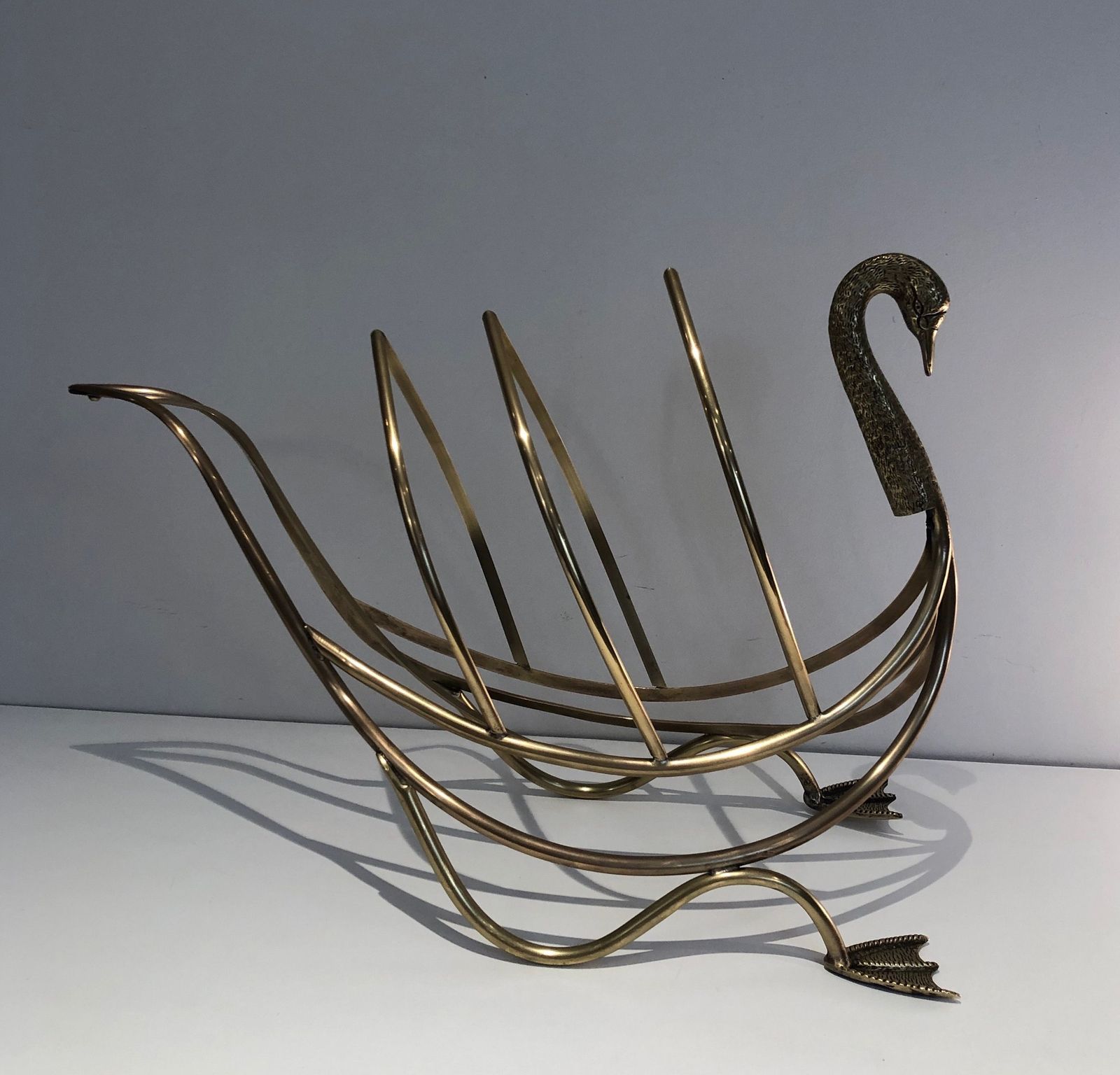 Swan Brass Magazine Rack, 1940s photo furniture