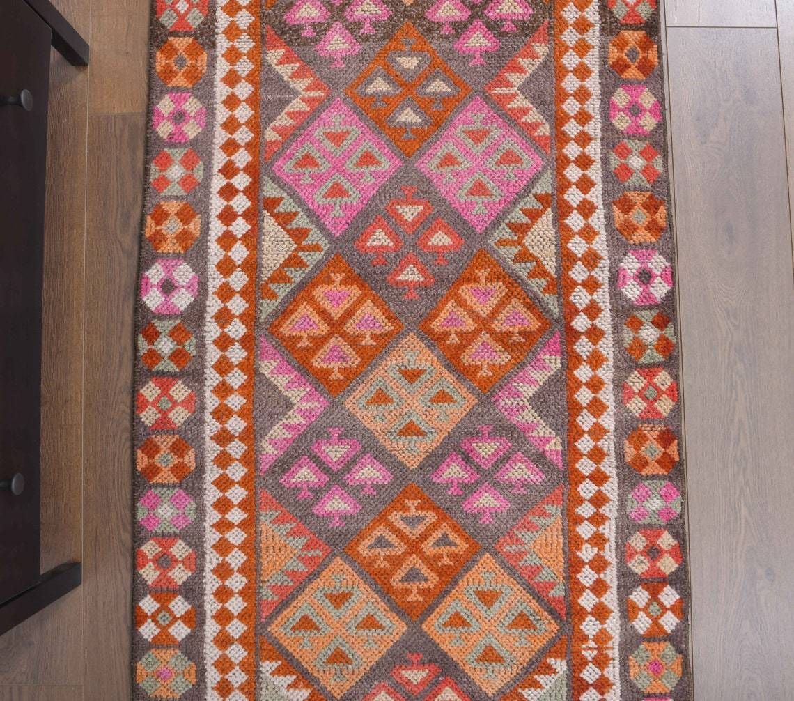 Geometric Hallway Rug, Farmhouse Decor One Of A Kind Anatolian photo for sale