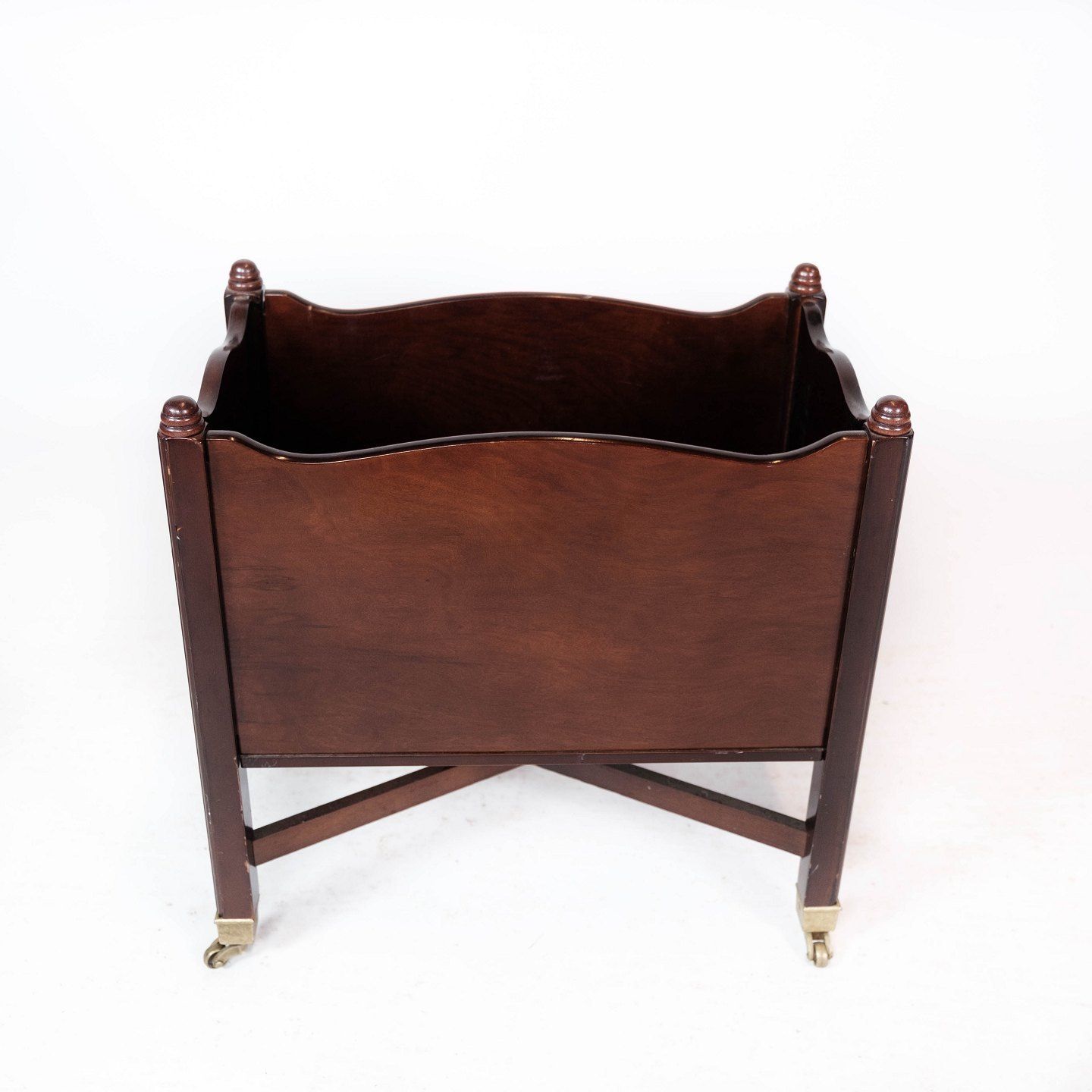 Newspaper Holder Of Mahogany Decorated With Brass Of Danish Design From The 1960s. photo for sale