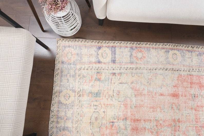 Turkish Antique Area Rug Oushak  Handmade Wool  Oriental Low Pile Carpet  Farmhouse Decor  One Of A Kind  Made In Anatoli photo vintage