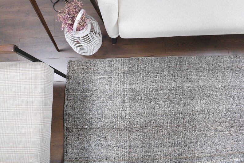 Vintage Turkish Kilim Area Rug  Oushak Handmade Wool Gray Carpet  Flatweave   Farmhouse Decor  One Of A Kind  Bohemian  Anatolia photo 646.0