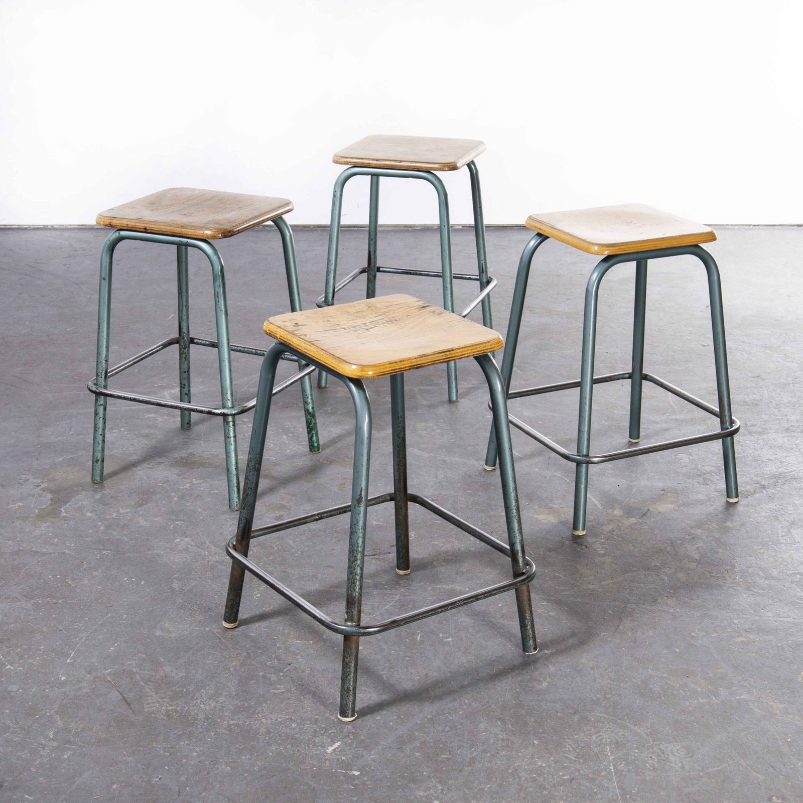 1950’s Mullca French Stools – Aqua Square Seat – Set Of Four photo for sale