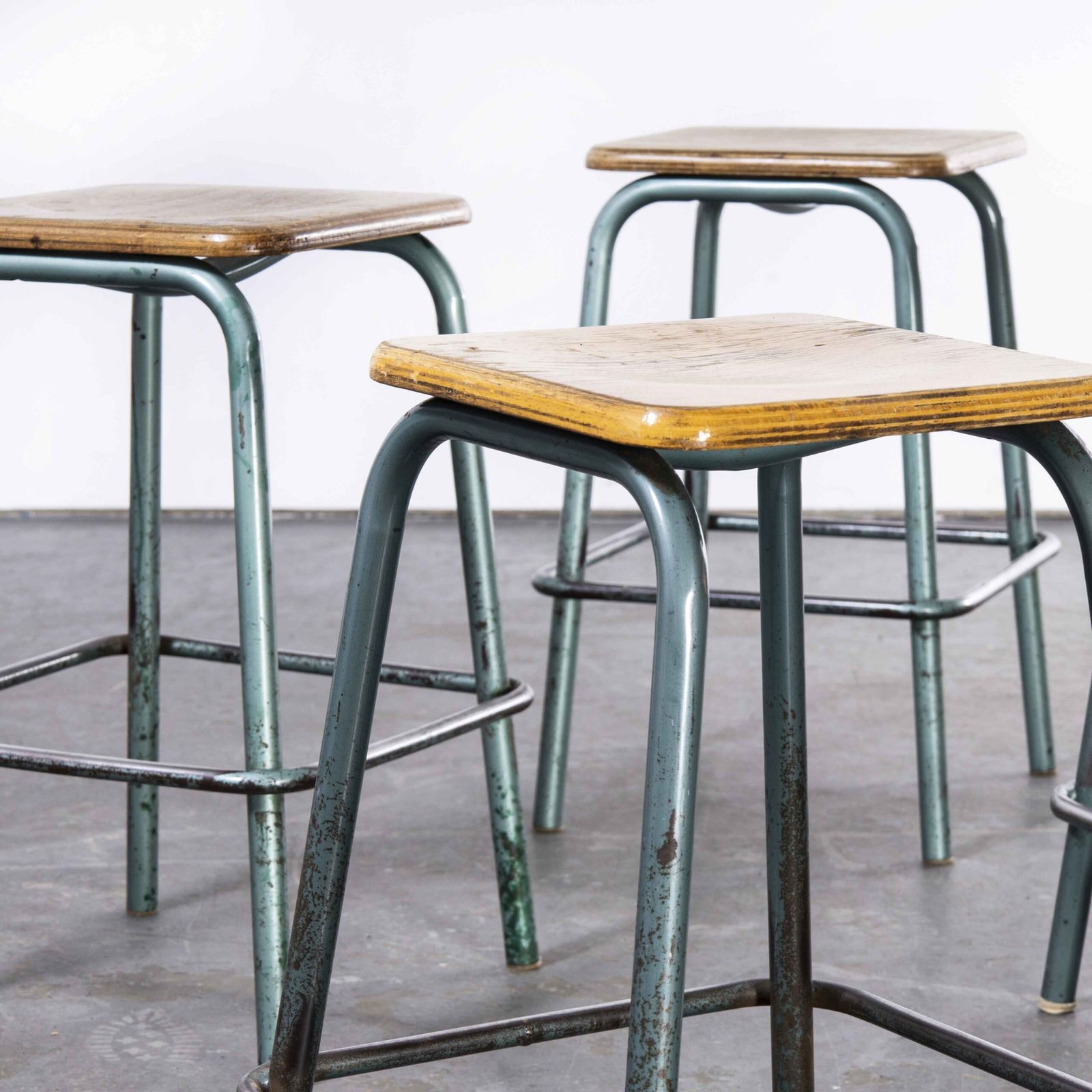 1950’s Mullca French Stools – Aqua Square Seat – Set Of Four photo Furniture