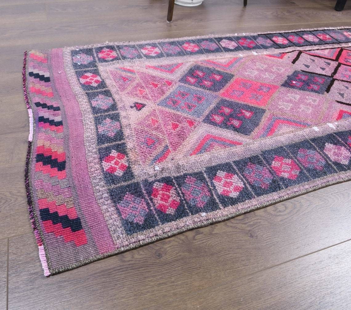 Vintage Turkish Runner Oushak Handmade Wool Rug Purple Hand Knotted Herki Carpet Hallway Rugs Farmhouse Decor One Of A Kind photo buy