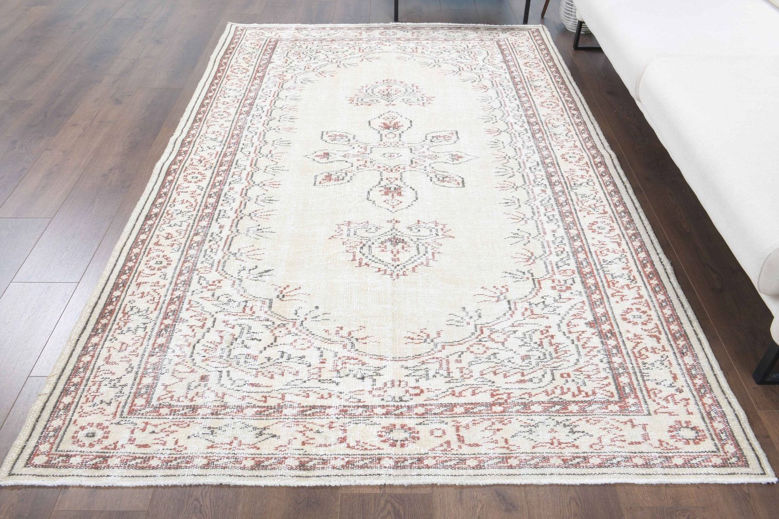 Antique Turkish Area Rug, Oushak Handmade Wool Beige Floral Rugs, Farmhouse Decor, One Of A Kind, Bohemian, Made In Turkey, Carpet photo for sale