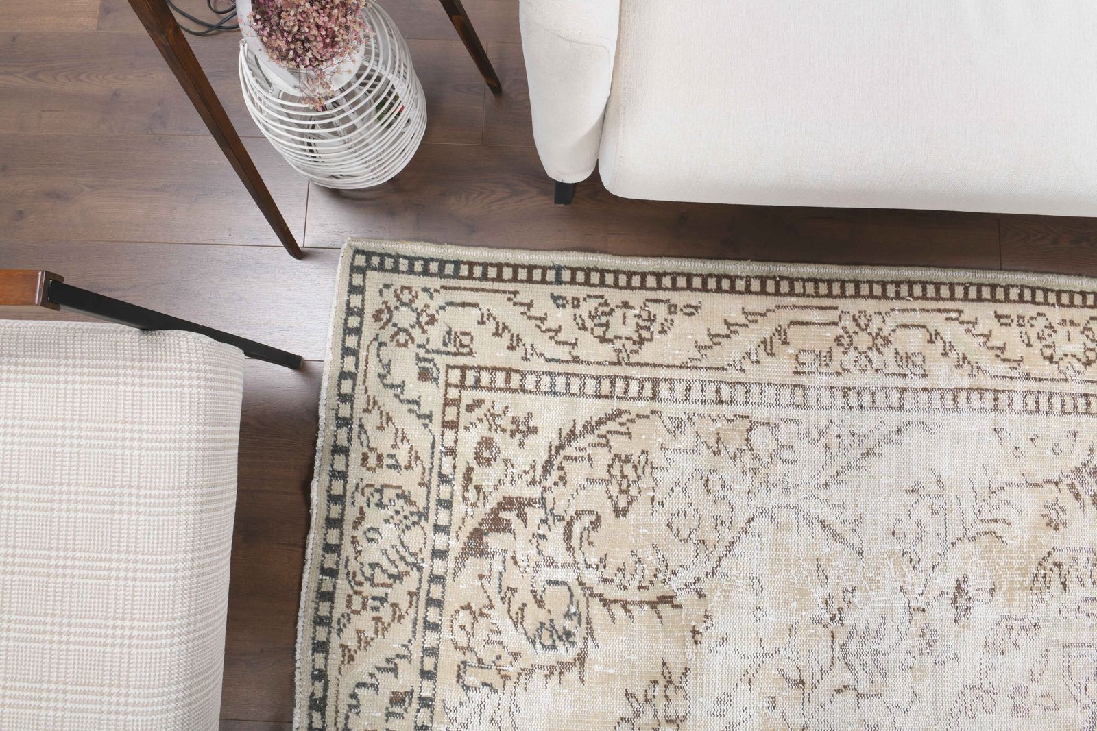 Antiek Turks vloerkleed, Oushak handgemaakt wollen beige oosters tapijt, landelijke stijl, uniek exemplaar, Bohemian, gemaakt in Turkije, tapijt photo 1263.0
