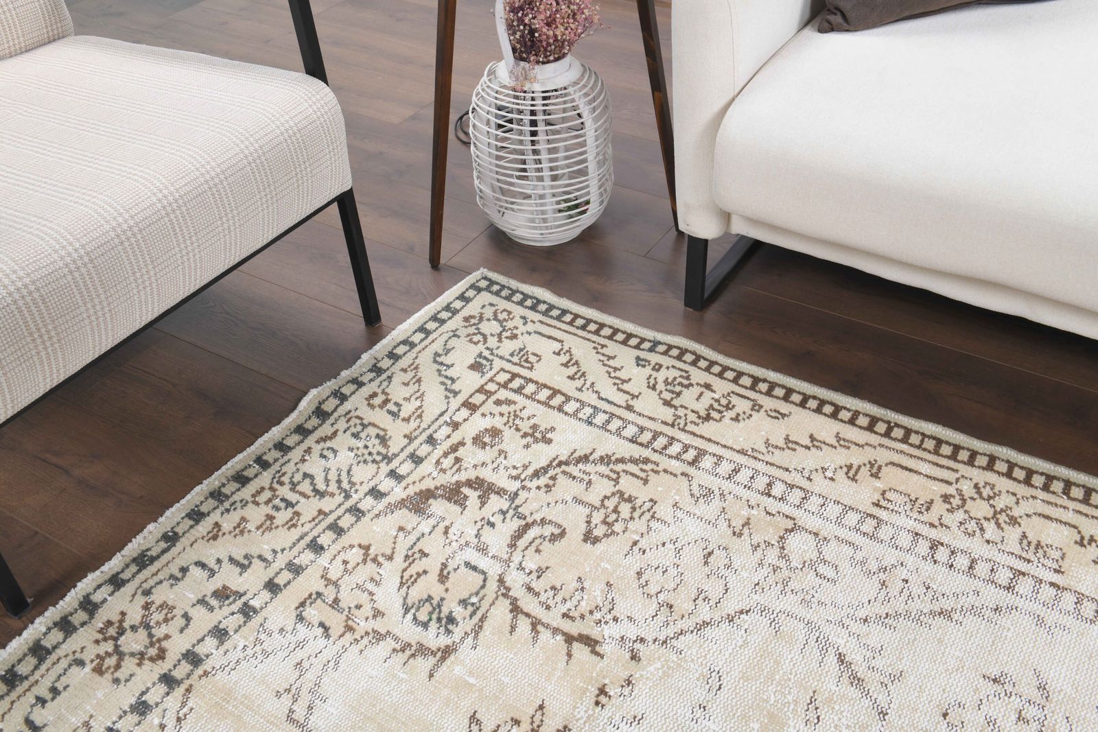 Antique Turkish Area Rug, Oushak Handmade Wool Beige Oriental Rugs, Farmhouse Decor, One Of A Kind, Bohemian, Made In Turkey, Carpet photo vinterior