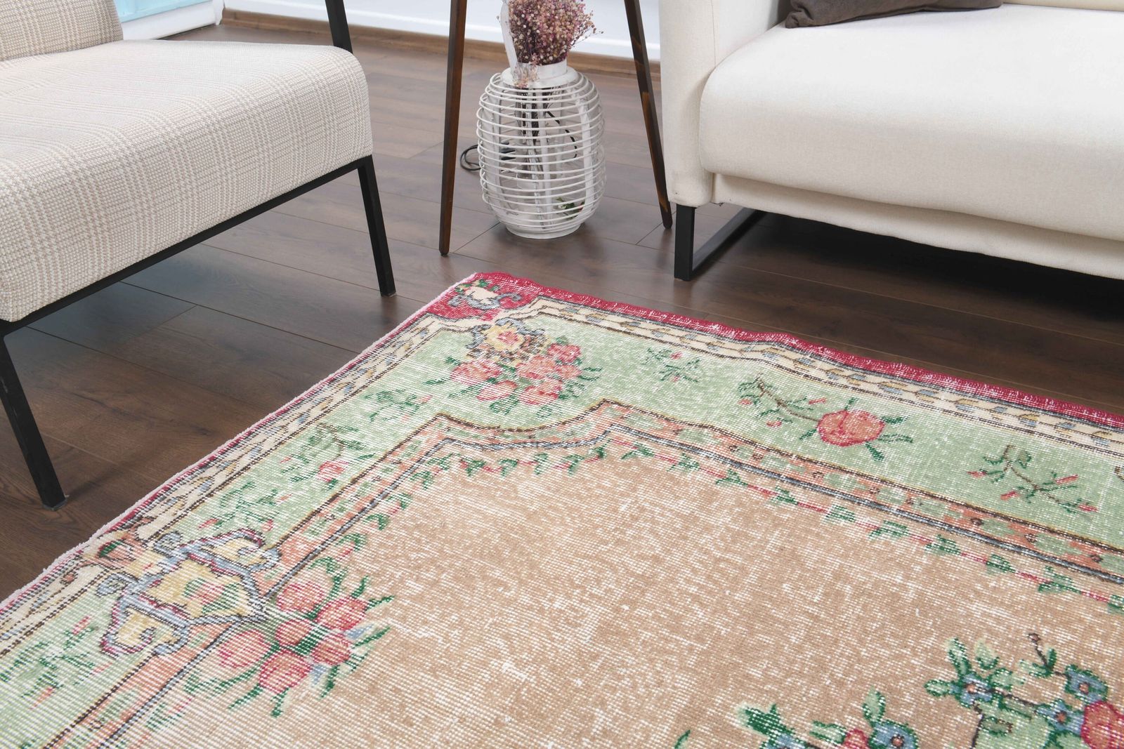 Turkish Vintage Medallion Area Rug, Oushak Rug, Handmade Wool Carpet, Farmhouse Decor, One Of A Kind, Made In Anatolia, Turkey Carpet photo vinterior