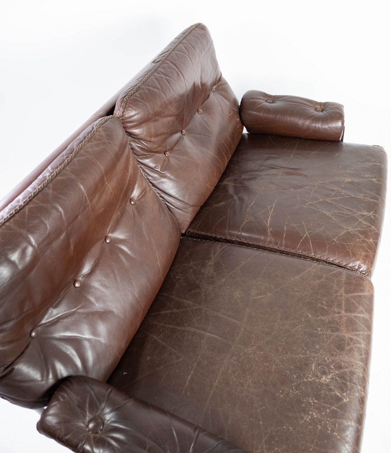 Two Seater Sofa In Brown Patinated Leather And Metal Frame, Designed By Arne Norell From The 1970s. photo 1605.0