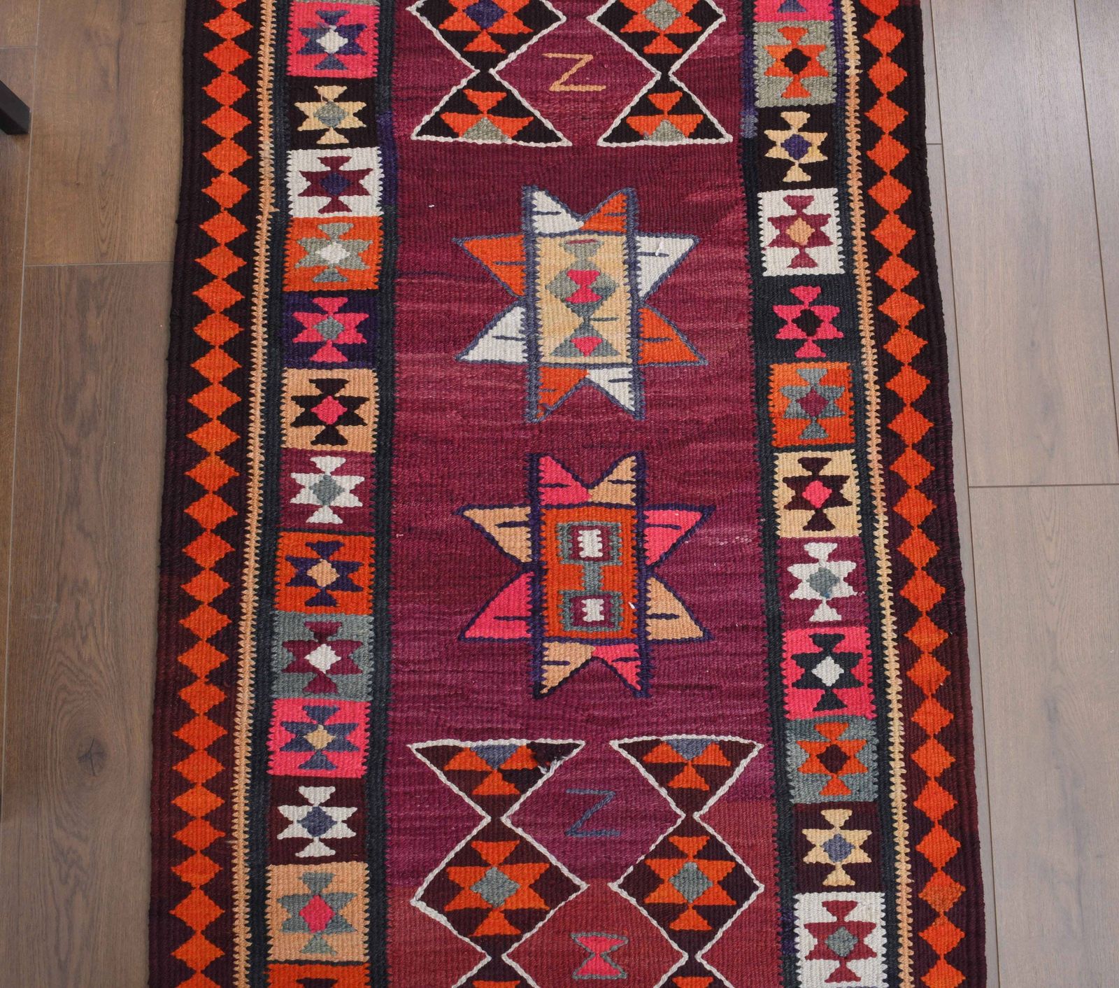 Turkish Kilim Runner Rug, Oushak Handmade Wool Flatweave Carpet, Hallway Rugs, Farmhouse Decor, One Of A Kind, Bohemian Decor photo 490.0