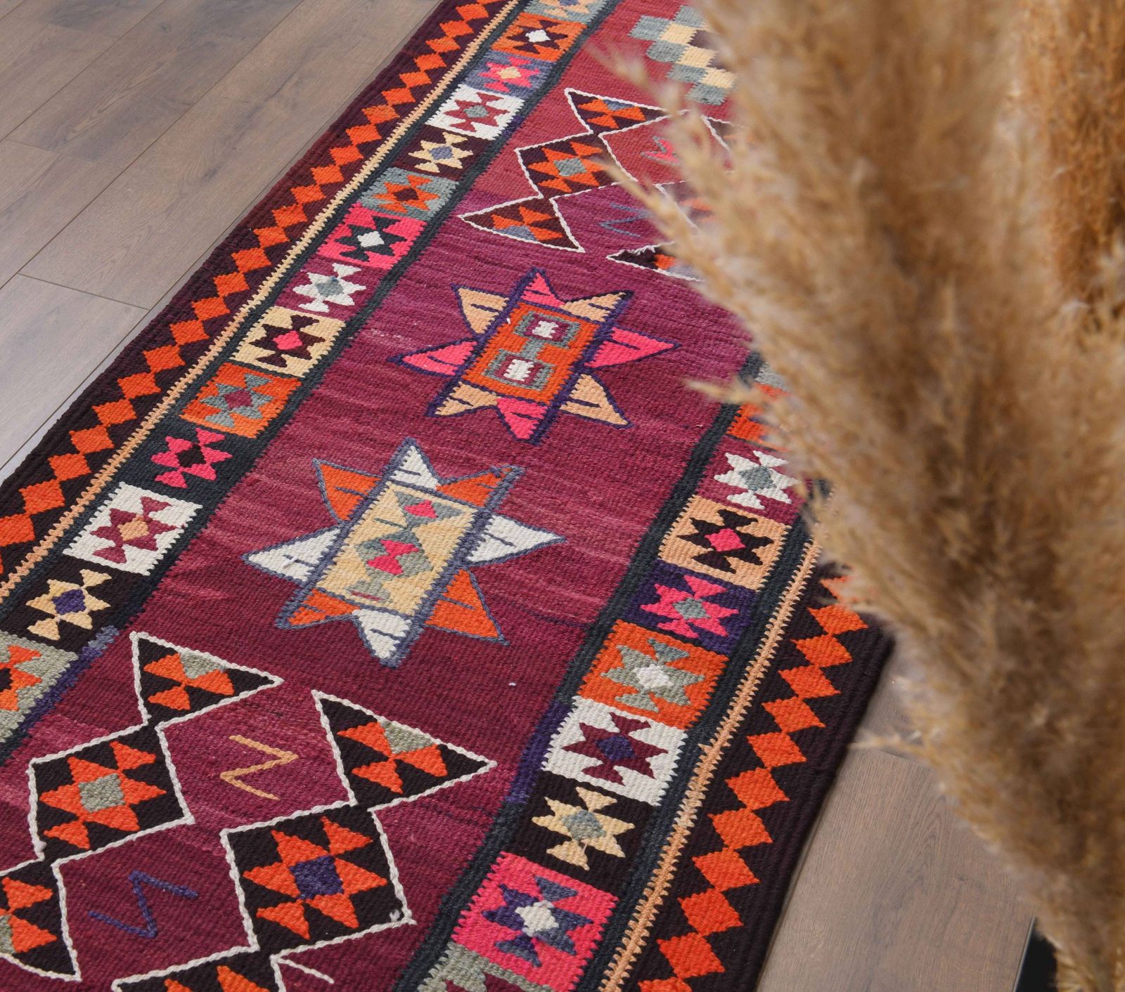 Turkish Kilim Runner Rug, Oushak Handmade Wool Flatweave Carpet, Hallway Rugs, Farmhouse Decor, One Of A Kind, Bohemian Decor photo vintage