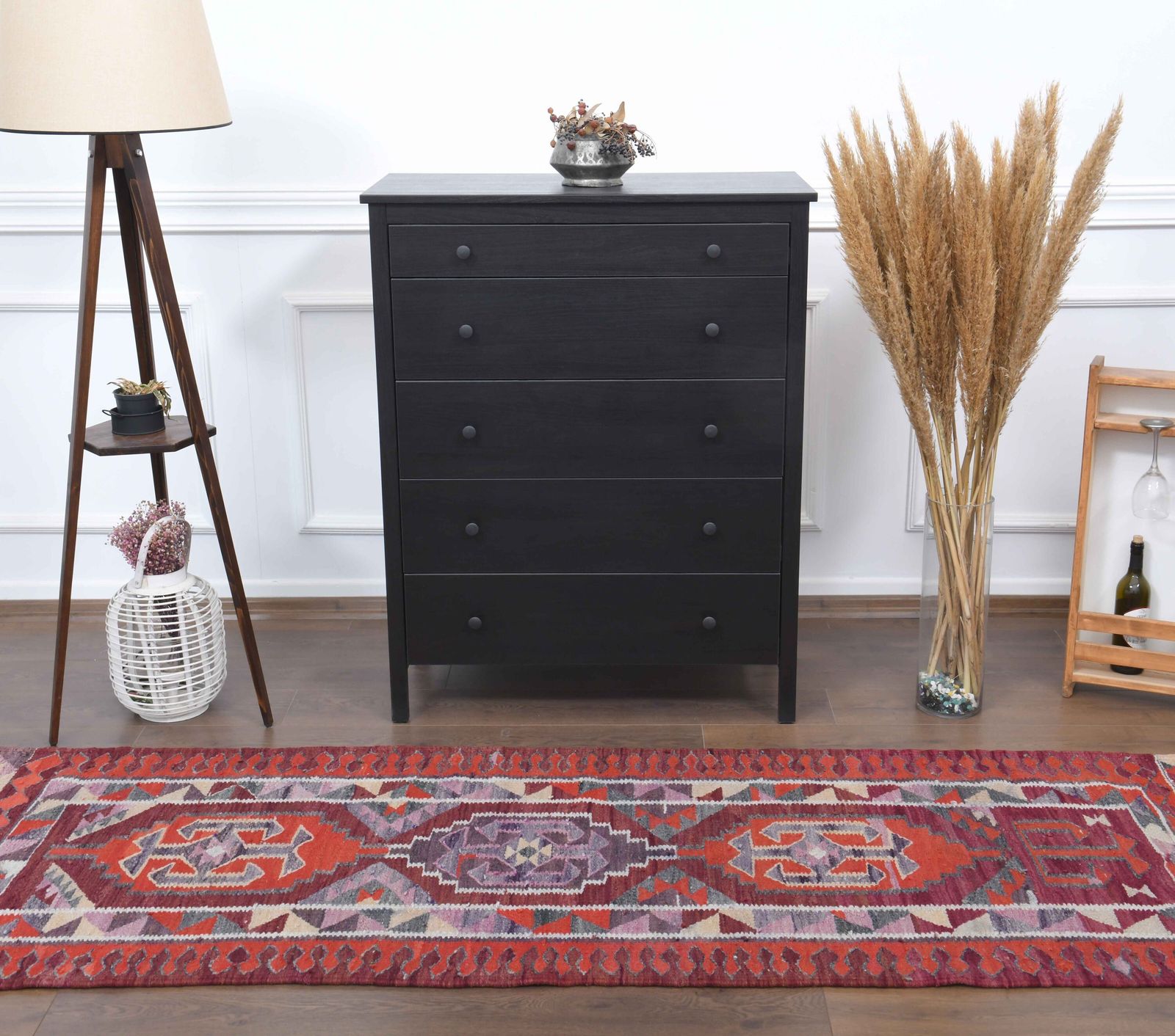 Turkish Kilim Runner Rug, Oushak Handmade Wool Flatweave Carpet, Hallway Rugs, Farmhouse Decor, One Of A Kind, Bohemian Decor photo for sale