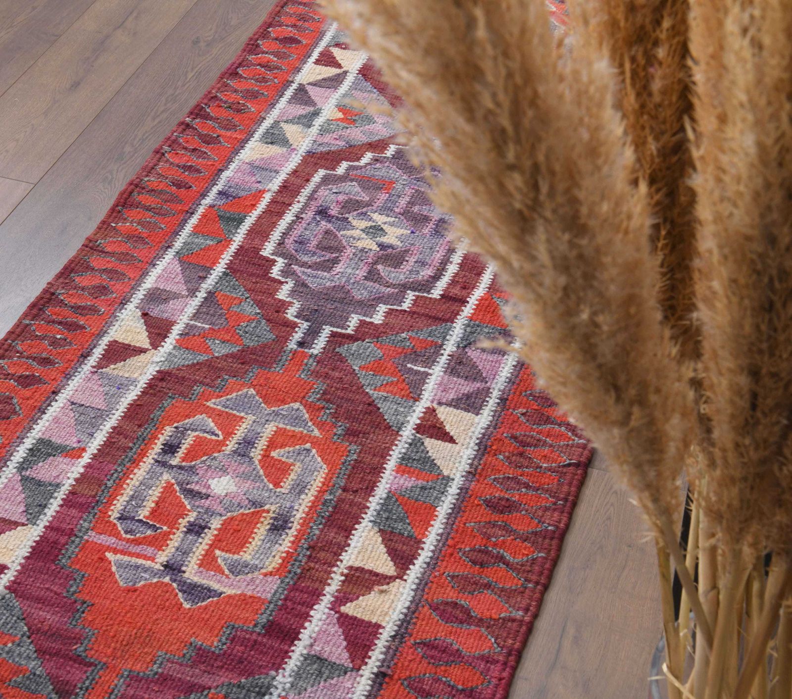 Turkish Kilim Runner Rug, Oushak Handmade Wool Flatweave Carpet, Hallway Rugs, Farmhouse Decor, One Of A Kind, Bohemian Decor photo buy