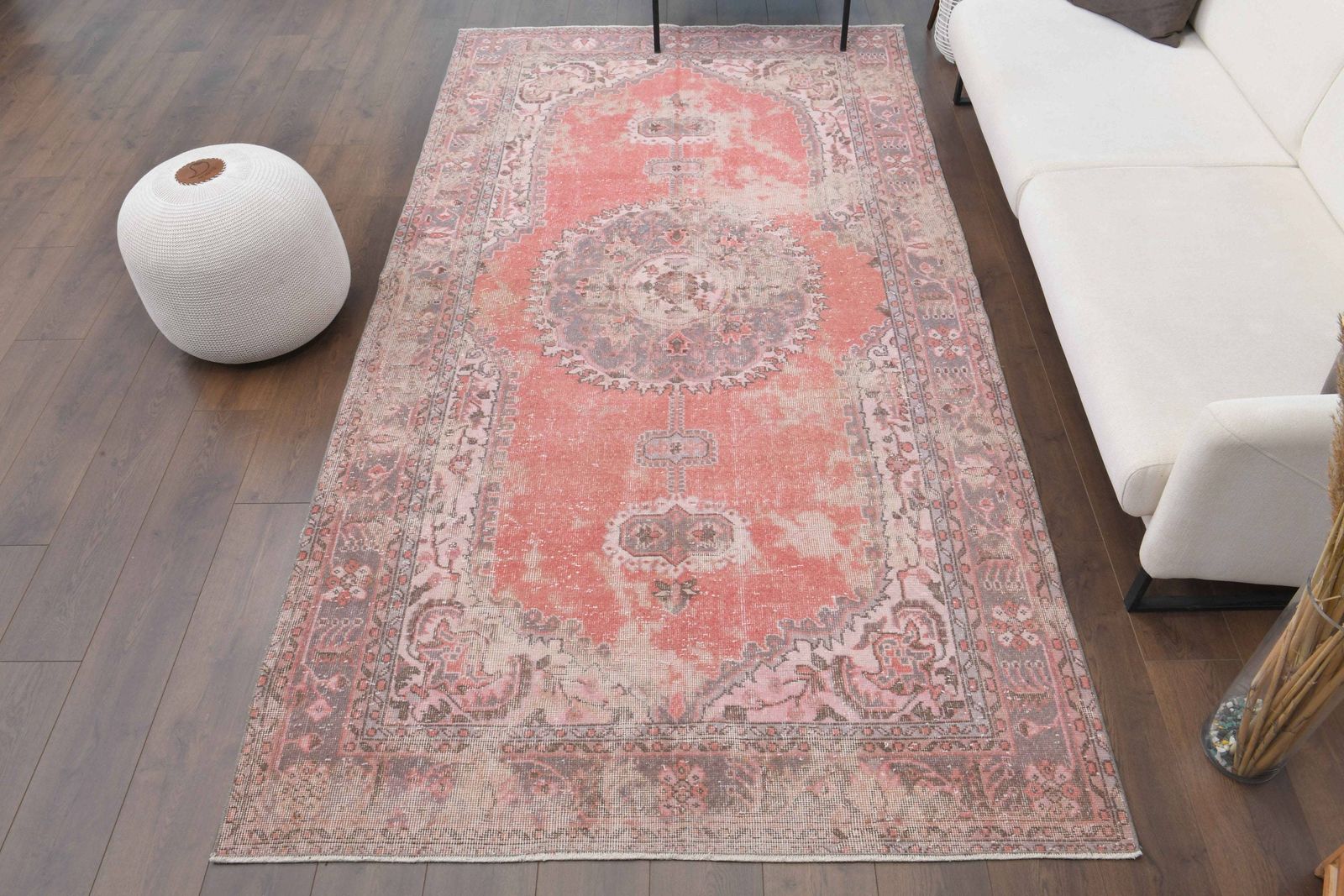 Turkish Oushak Vintage Rug, Handmade Wool Rug, Red Area Rug, Rustic Carpet, Farmhouse Decor, One Of A Kind, Made In Turkey