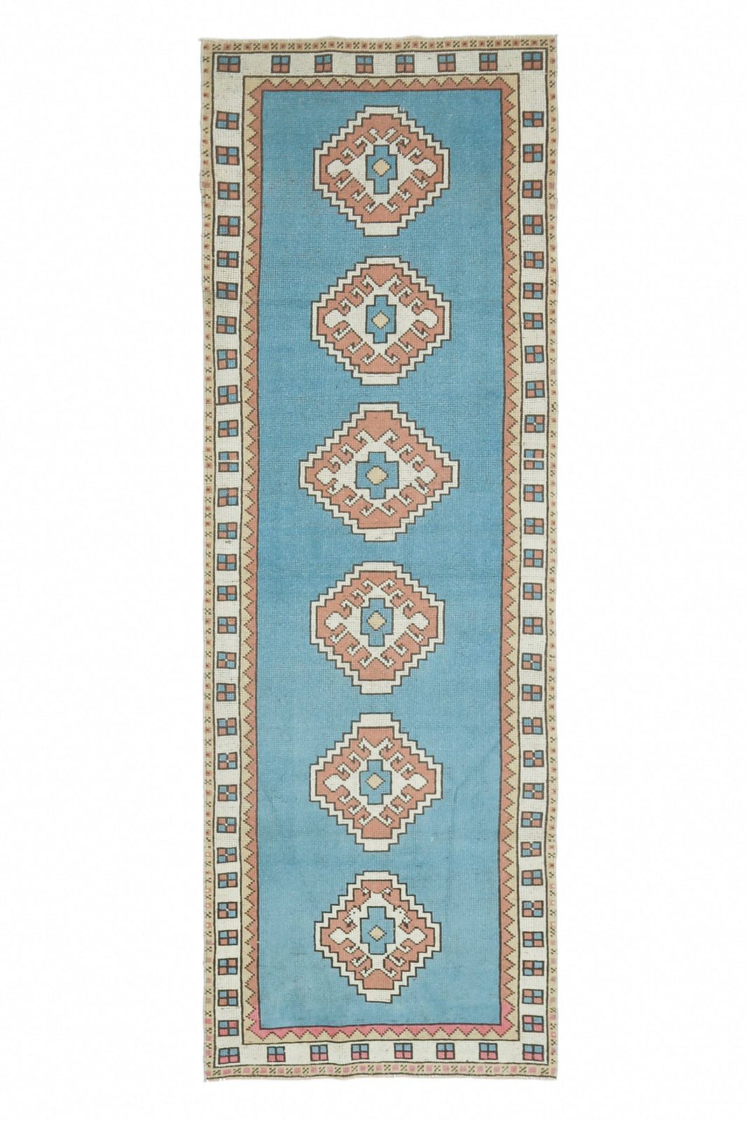 Pastel Vintage Turkish Rug, Oushak Handmade Wool, Blue Oriental Hallway Rugs, Farmhouse Decor, One Of A Kind, Traditional Ethnic Carpet photo vintage